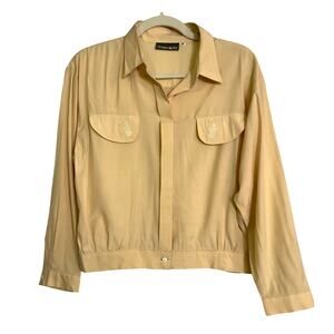 Vintage Outback Red 90s Cropped Safari Blouse Neutral Button Front Womens M Top